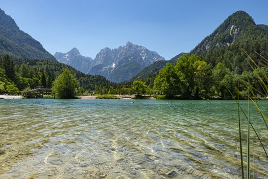 panoramic view of Jasna Lake in the vicinity of Kranjska Gora, Slovenia