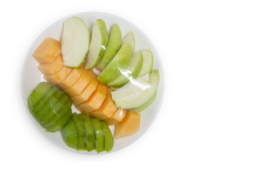 fruits which are wrapped with plastic film preservation, isolated white background copy space 