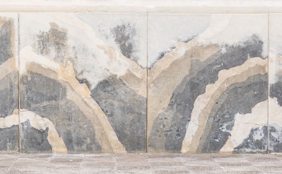 Background scene of grunge wall with sidewalk and copy space