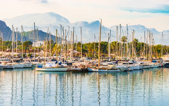 View at the marina of Port de Soller on Mallorca, Spain Balearic islands