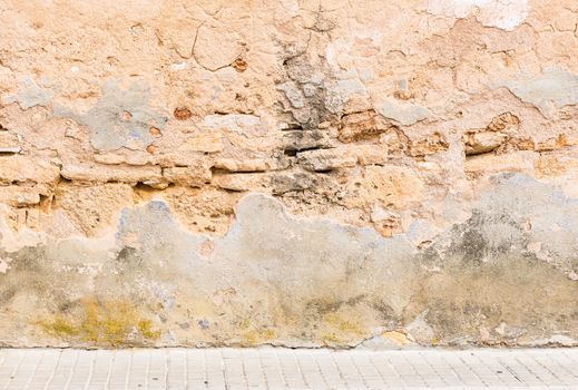 Background scene of vintage wall with sidewalk and copy space
