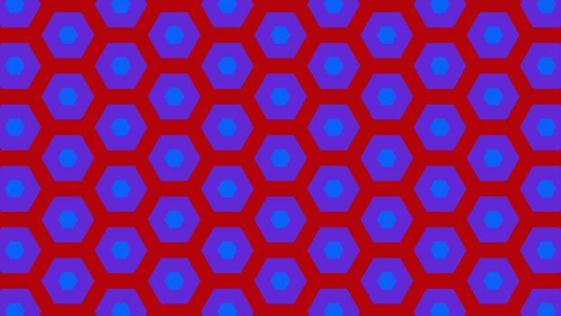 Illustration abstract of colorful hexagon of same color and different surrounding rings. Abstract hexagon background. 