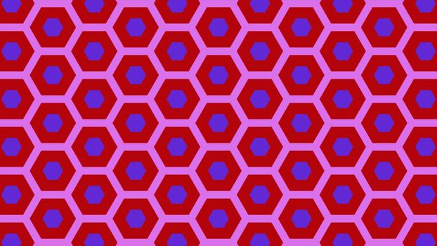 Illustration abstract of colorful hexagon of same color and different surrounding rings. Abstract hexagon background. 