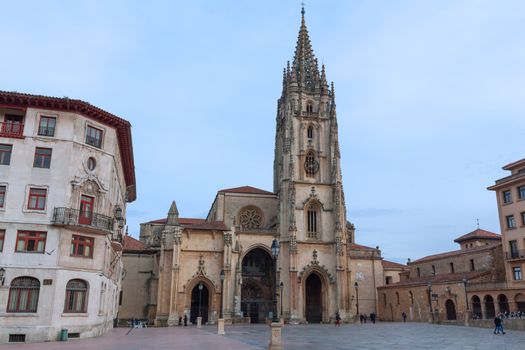 Oviedo, Spain - 11 December 2018: The Metropolitan Cathedral Basilica of the Holy Saviour or Cathedral of San Salvador