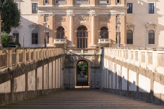 Palazzo Barberini ancient palace, a papal residence of the Baroque period, famous for false perspective windows, ceiling painted by Cortona and helicoidal staircases by Bernini, in Rome, Italy