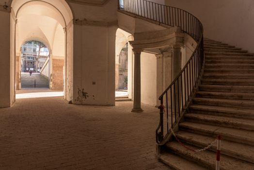 Palazzo Barberini ancient palace, a papal residence of the Baroque period, famous for false perspective windows, ceiling painted by Cortona and helicoidal staircases by Bernini, in Rome, Italy