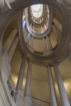 Rome, Italy - 16 Feb 2020: Palazzo Barberini is a papal residence of the Baroque period, famous for false perspective windows, ceiling painted by Cortona and helicoidal staircases by Bernini, in Rome, Italy