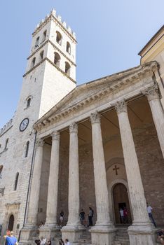 assisi,italy july 11 2020 :church of santa maria sopra minerva in square of common