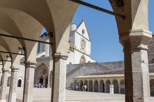 assisi,italy july 11 2020 :basilica of san francesco of assisi