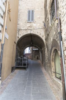 assisi,italy july 11 2020 :architecture of streets and buildings in the historic center of assisi