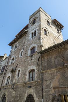 assisi,italy july 11 2020 :architecture of streets and buildings in the historic center of assisi