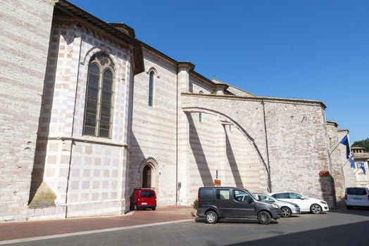assisi,italy july 11 2020 :basilica of santa chiara di assisi and its architecture