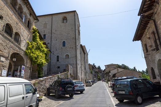 assisi,italy july 11 2020 :architecture of streets and buildings in the historic center of assisi