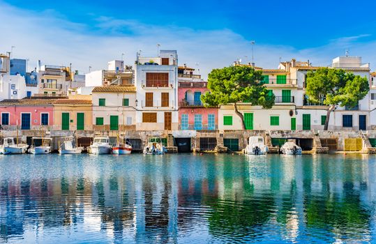 Beautiful harbor of Porto Colom at the coast of Mallorca island, Spain