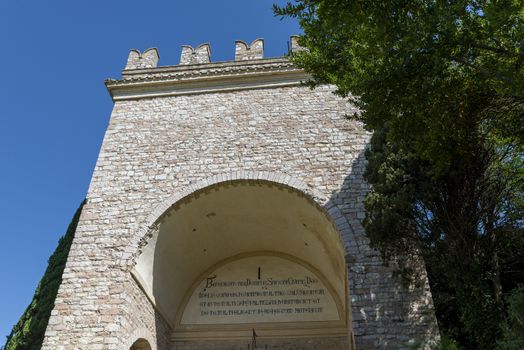 assisi,italy july 11 2020 :new entrance door to the town of assisi