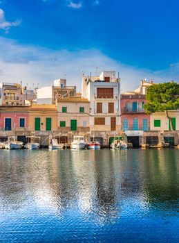 View of the beautiful port of Portocolom on Mallorca, Spain Balearic Islands