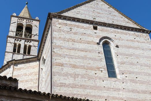 assisi,italy july 11 2020 :basilica of santa chiara di assisi and its architecture