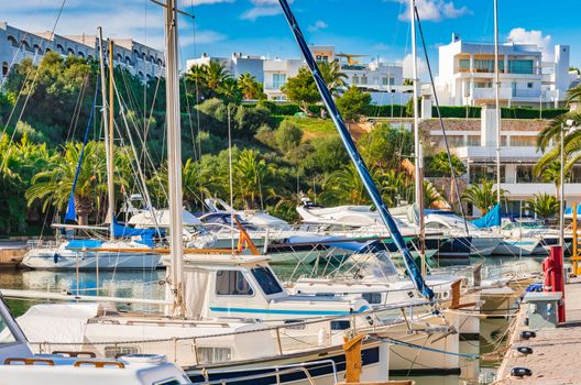 Anchoring boats at the harbour of Cala D'or on Majorca, Spain Mediterranean Sea