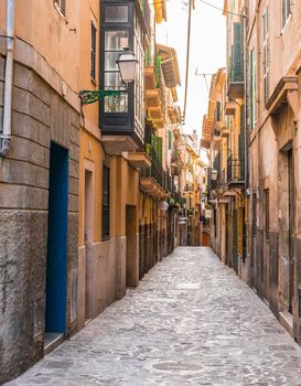 Street in the historic city center of Palma de Mallorca, Spain Balearic Islands