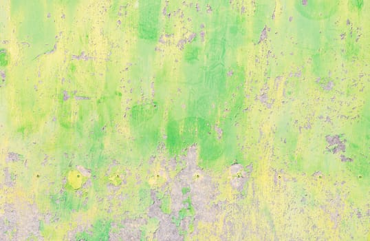 Vintage green yellow metal background texture with peeling paint