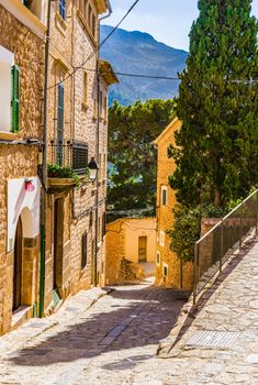 Fornalutx village, famous landmark in the Tramuntana mountains on Mallorca, Spain
