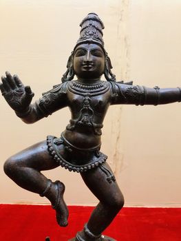 Beautiful metallic statue of the hindu goddess carved in the metal in the ancient days