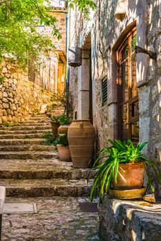 Idyllic view of mediterranean house with potted plant decoration