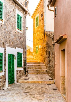 Street view in the old village of Estellencs on Majorca island, Spain