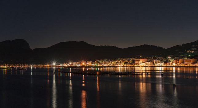 Beautiful view of Port de Andratx on Mallorca at night, Spain Balearic islands