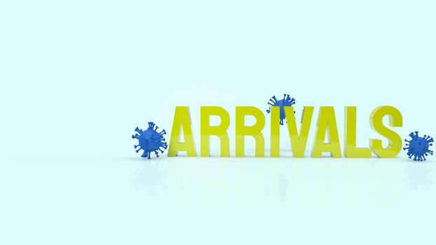 The arrival yellow text and virus 3d rendering.
