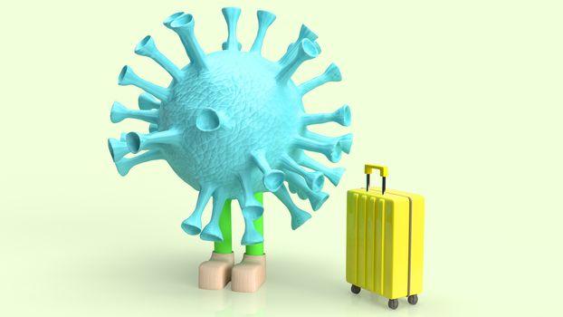 A coronavirus and suite case for travel content 3d rendering  