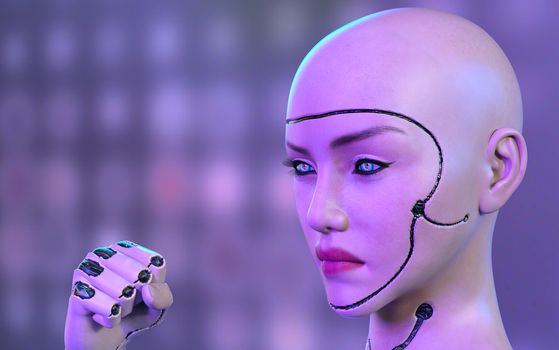 Female robot face and hand - 3d rendering
