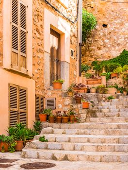 Traditional house at the old village of Banyalbufar on Mallorca, Spain Balearic islands