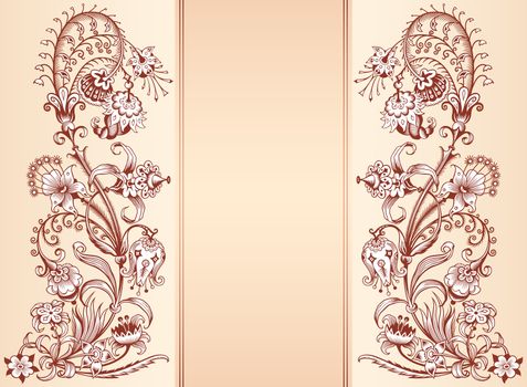 Floral hand drawn vector vintage border. Engraved nature elements and objects illustration. Frame design.