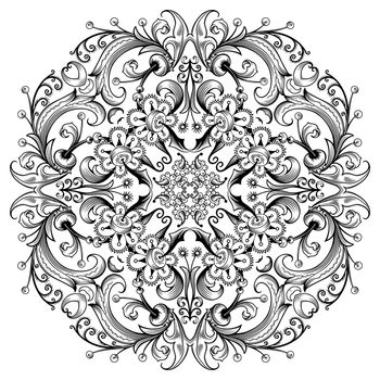 Vector abstract black color decorative floral ethnic ornamental illustration.