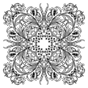 Vector abstract black color decorative floral ethnic ornamental illustration.