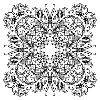 Vector abstract black color decorative floral ethnic ornamental illustration.