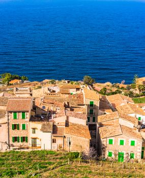 Beautiful view of the old rustic spanish village Banyalbufar on Majorca, Spain Balearic islands