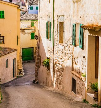Street in the old mediterranean village of Banyalbufar on Majorca island, Spain