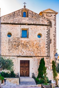 View of the old church in Banyalbufar on Mallorca, Spain Balearic islands