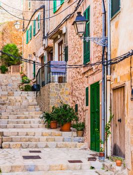 Street in Banyalbufar village on Majorca, Spain Balearic islands