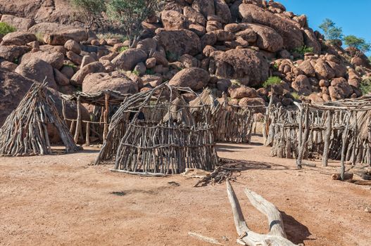 Traditional huts at the Damara Living Museum in Damaraland, Namibia