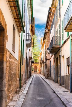 View of an narrow street at the old town of Soller on Majorca island, Spain