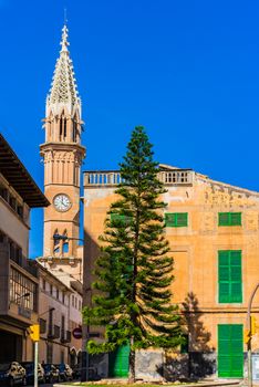 Nostra Senyora dels Dolors church spire in Manacor on Mallorca, Spain