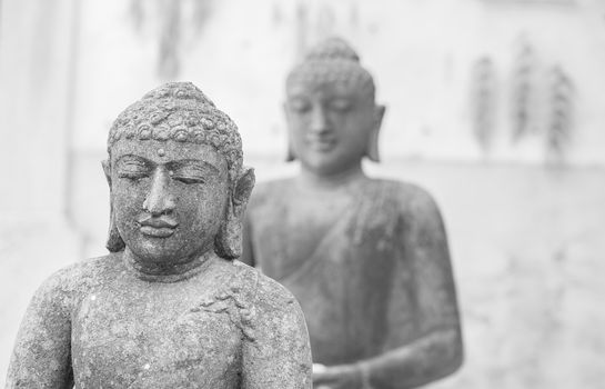 Buddhism culture background with two buddha statue sculpture

