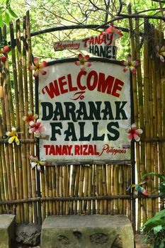 RIZAL, PH - DEC. 21: Daranak falls welcome signage on December 21, 2019 in Tanay, Rizal, Philippines.