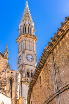 Steeple of the church Nostra Senyora dels Dolors in Manacor on Mallorca, Spain