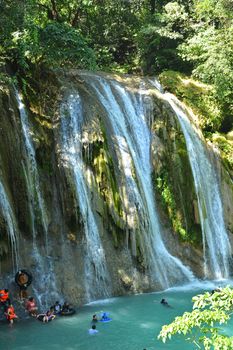 RIZAL, PH - DEC. 21: Daranak falls with crowd on December 21, 2019 in Tanay, Rizal, Philippines.