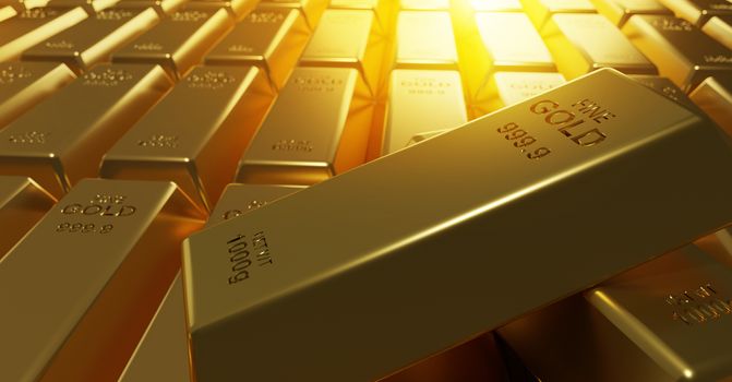 Gold bars background 3D Render