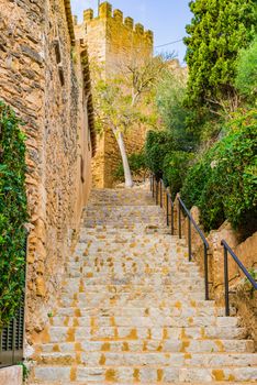 Stairs to the Castell de Capdepera, medieval fortification monument on Majorca, Spain